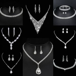 Valioso laboratorio conjunto de joyas de diamantes de plata esterlina collar de boda pendientes para mujeres joyería de compromiso nupcial regalo h0yd #