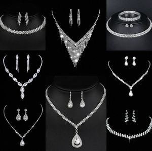 Waardevolle Lab Diamond Sieraden set Sterling Zilveren Bruiloft Ketting Oorbellen Voor Vrouwen Bruids Verlovingssieraden Cadeau r2ec #