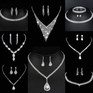 Waardevolle Lab Diamond Sieraden set Sterling Zilveren Bruiloft Ketting Oorbellen Voor Vrouwen Bruids Verlovingssieraden Cadeau 71uH #