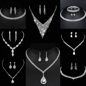 Waardevolle Lab Diamond Sieraden set Sterling Zilveren Bruiloft Ketting Oorbellen Voor Vrouwen Bruids Verlovingssieraden Cadeau K1QI #