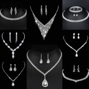 Waardevolle Lab Diamond Sieraden set Sterling Zilveren Bruiloft Ketting Oorbellen Voor Vrouwen Bruids Verlovingssieraden Cadeau J4bG #