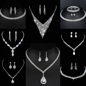Waardevolle Lab Diamond Sieraden set Sterling Zilveren Bruiloft Ketting Oorbellen Voor Vrouwen Bruids Verlovingssieraden Cadeau f6XF #