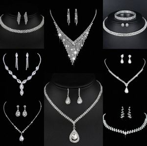 Waardevolle Lab Diamond Sieraden set Sterling Zilveren Bruiloft Ketting Oorbellen Voor Vrouwen Bruids Verlovingssieraden Cadeau E9US #