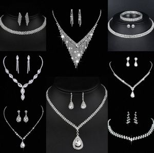 Waardevolle Lab Diamond Sieraden set Sterling Zilveren Bruiloft Ketting Oorbellen Voor Vrouwen Bruids Verlovingssieraden Cadeau O5IL #
