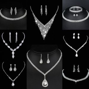 Valioso conjunto de joyas de diamantes de laboratorio, collar de boda de plata esterlina, pendientes para mujer, joyería de compromiso nupcial, regalo 68Sz #