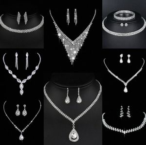 Waardevolle Lab Diamond Sieraden set Sterling Zilveren Bruiloft Ketting Oorbellen Voor Vrouwen Bruids Verlovingssieraden Cadeau P2On #