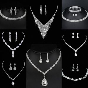 Waardevolle Lab Diamond Sieraden set Sterling Zilveren Bruiloft Ketting Oorbellen Voor Vrouwen Bruids Verlovingssieraden Cadeau K4fQ #