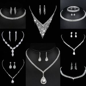 Waardevolle Lab Diamond Sieraden set Sterling Zilveren Bruiloft Ketting Oorbellen Voor Vrouwen Bruids Verlovingssieraden Cadeau 27Hn #