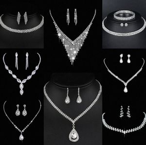 Waardevolle Lab Diamond Sieraden set Sterling Zilveren Bruiloft Ketting Oorbellen Voor Vrouwen Bruids Verlovingssieraden Cadeau 53Ln #