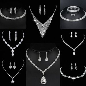 Waardevolle Lab Diamond Sieraden set Sterling zilveren bruiloft ketting oorbellen voor vrouwen bruidsverlovingssieraden cadeau O9Jx #