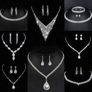 Waardevolle Lab Diamond Sieraden set Sterling Zilveren Bruiloft Ketting Oorbellen Voor Vrouwen Bruids Verlovingssieraden Cadeau a1f1 #