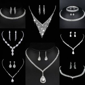 Waardevolle Lab Diamond Sieraden set Sterling Zilveren Bruiloft Ketting Oorbellen Voor Vrouwen Bruids Verlovingssieraden Cadeau a95n #