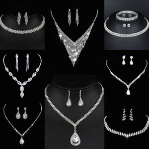 Waardevolle Lab Diamond Sieraden set Sterling Zilveren Bruiloft Ketting Oorbellen Voor Vrouwen Bruids Verlovingssieraden Cadeau M8XG #