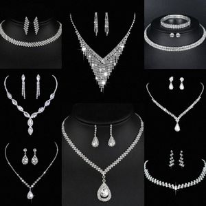 Waardevolle Lab Diamond Sieraden set Sterling Zilveren Bruiloft Ketting Oorbellen Voor Vrouwen Bruids Verlovingssieraden Cadeau X0Ps #