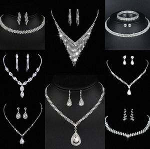 Conjunto de joyería de diamantes de laboratorio valioso, collar de boda de plata esterlina, pendientes para mujer, joyería de compromiso nupcial, regalo Y4cG #