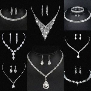 Waardevol lab diamanten sieraden set sterling zilveren bruiloft ketting oorbellen voor vrouwen bruids verloving sieraden cadeau s0gs#