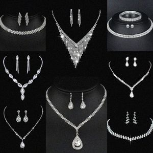 Waardevolle lab diamanten sieraden set sterling zilveren bruiloft ketting oorbellen voor vrouwen bruids engagement sieraden cadeau t8lt#