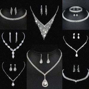 Waardevol lab diamanten sieraden set sterling zilveren bruiloft ketting oorbellen voor vrouwen bruids verloving sieraden cadeau p9ef#