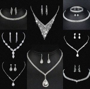 Waardevol lab diamanten sieraden set sterling zilveren bruiloft ketting oorbellen voor vrouwen bruids engagement sieraden cadeau w4ga#
