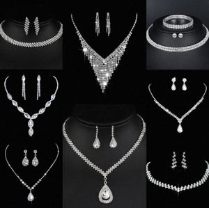 Waardevolle Lab Diamond Sieraden set Sterling zilveren bruiloft ketting oorbellen voor vrouwen bruidsverlovingssieraden cadeau n6eD #