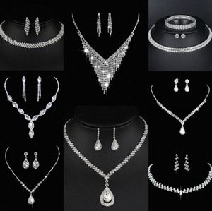 Valioso conjunto de joyas de diamantes de laboratorio, collar de boda de plata esterlina, pendientes para mujer, joyería de compromiso nupcial, regalo J52W #