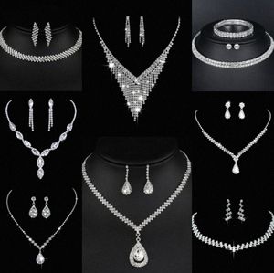 Valioso laboratorio conjunto de joyas de diamantes de plata esterlina collar de boda pendientes para mujeres joyería de compromiso nupcial regalo D47i #