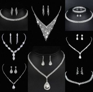 Valioso conjunto de joyas de diamantes de laboratorio, collar de boda de plata esterlina, pendientes para mujer, joyería de compromiso nupcial, regalo Y44F #