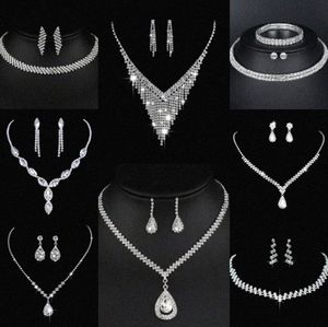 Waardevol lab diamanten sieraden set sterling zilveren bruiloft ketting oorbellen voor vrouwen bruids verloving sieraden cadeau m2nh#