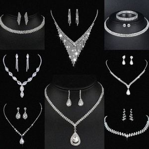 Waardevol lab diamanten sieraden set sterling zilveren bruiloft ketting oorbellen voor vrouwen bruids verloving sieraden cadeau i6h7#