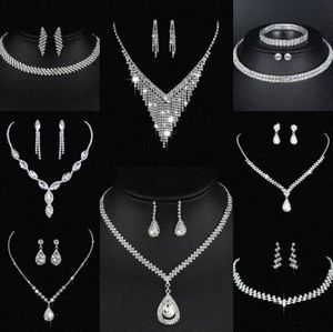 Waardevol lab diamanten sieraden set sterling zilveren bruiloft ketting oorbellen voor vrouwen bruids verloving sieraden cadeau j6ev#