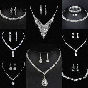 Waardevol lab diamanten sieraden set sterling zilveren bruiloft ketting oorbellen voor vrouwen bruids verloving sieraden cadeau k0zt#
