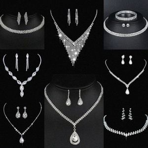Valioso conjunto de joyas de diamantes de laboratorio Pendientes de collar de boda de plata esterlina para mujeres Regalo de joyería de compromiso nupcial D7Z6#