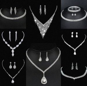 Waardevolle lab diamanten sieraden set sterling zilveren bruiloft ketting oorbellen voor vrouwen bruids verloving sieraden cadeau c8i7#
