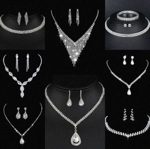 Waardevol lab diamanten sieraden set sterling zilveren bruiloft ketting oorbellen voor vrouwen bruids verloving sieraden cadeau 85SP#