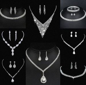Waardevol lab diamanten sieraden set sterling zilveren bruiloft ketting oorbellen voor vrouwen bruids verloving sieraden cadeau c7qr#