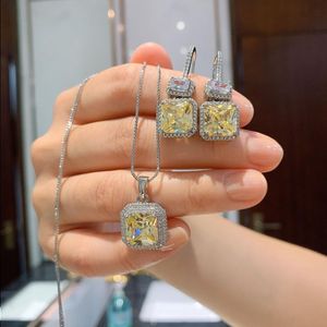 Waardevolle lab topaz diamanten sieraden set 925 sterling zilveren verloving trouwringen ketting voor vrouwen bruidsbelofte geschenk eDSEP