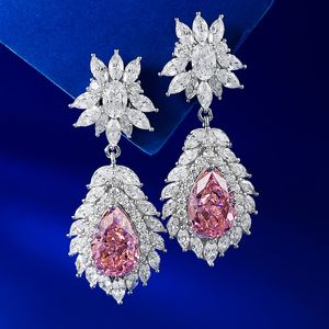 Waardevolle roze Moissanite Diamond Dangle Earring Real Sterling Sier Wedding Drop Oorbellen voor vrouwen jubileum sieraden