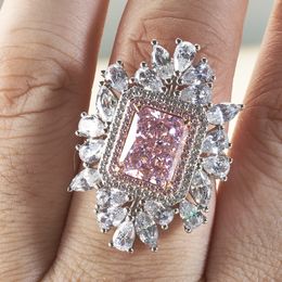 Valioso anillo de diamante de moissanita rosa, 100% de plata de ley auténtica, anillos de boda para fiesta para mujer, joyería de compromiso nupcial