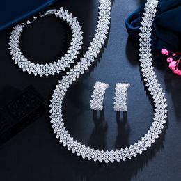 Valioso conjunto de joyas de diamantes de laboratorio romano, fiesta de oro blanco, pendientes de boda, collar, pulsera para mujer, joyería de compromiso nupcial