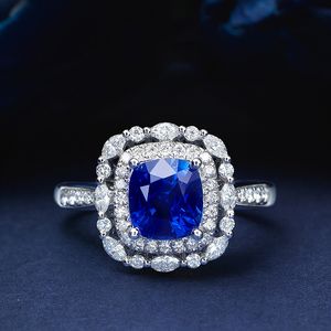 Waardevolle Sapphire CZ Ring 925 Sterling Silver Party Wedding Band Ringen voor Dames Bridal Promise Verjaardag Sieraden Gift