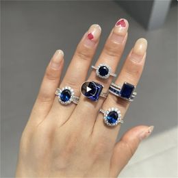 Valioso anillo de diamantes de zafiro Plata de Ley 925 100% auténtica anillos de boda para fiesta para mujer regalo de joyería de compromiso nupcial