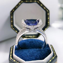 Waardevolle saffier diamanten ring 100% reëel 925 sterling zilveren feest trouwringen voor vrouwelijke mannen beloven verloving sieraden