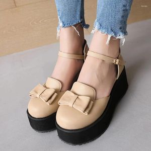 Sandales Vamp Style nœud Lolita, chaussures à semelle compensée creuse, respirantes, Ultra-hautes, imperméables, bout à plateforme, mignonnes rétro pour étudiants, 22594