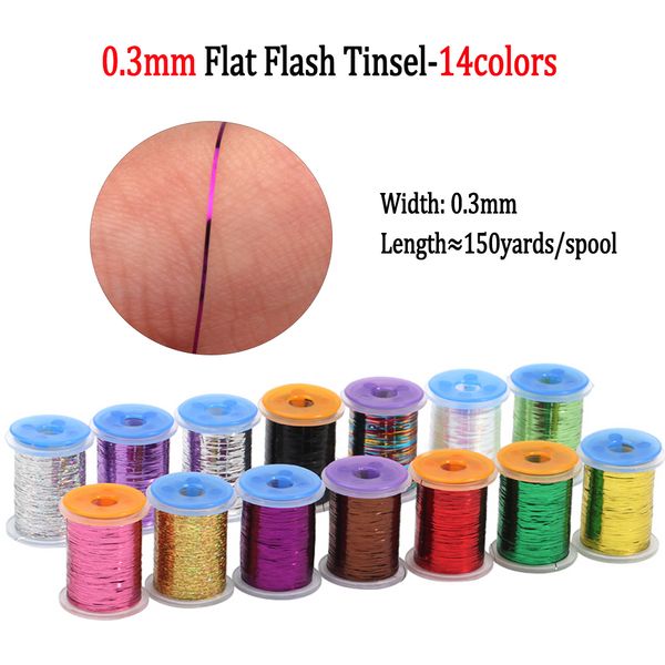 VAMPFLY 0.3 mm plano Mylar Tinsel Flash Flash Tinsel Material de atardramiento para ninfas Medios Molas secas/húmedas Trucha de pesca LURA