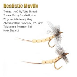 Vampfly Mayfly Grizzly Saddle Hackle Mayfly Wing Foam Body Drijvend Dry Fly Rocky River Trout Bass Fishing Lure Baits Maat 12#