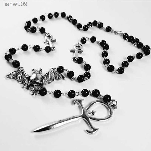 Vampire Ankh RosaireOcculte Vamp Goth Ankh Perles Chauve-Souris Gothique Vampire Vampirique Perlé Égyptien Tradgoth Bijoux Cadeau À La Main L230704