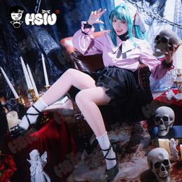 Vampire Miku Cosplaykostuums Pruik Schattig Vampierkostuum Hsiu 45 cm Blauw-groen Dubbele paardenstaart Kort haar Roze Kawaii Dresscosplay