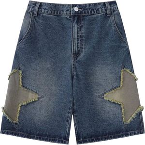 Vamtac Short en jean mi-cuisse pour homme, taille haute, décontracté, ample, jambe droite, unisexe, streetwear