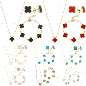 Van 4 Trèfle à quatre feuilles Collier de luxe de créateur Ensemble de bijoux Pendentif Colliers Bracelet Boucle d'oreille Femmes Noël Saint Valentin Cadeaux d'anniversaire Ensemble de trois pièces