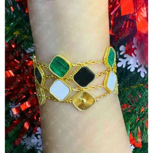 Van 5 Charms Flower Bracelet clásico de cuatro hojas Motifas Luck Motifs Gold Agate Shell Link Chain for Clee Girl Wedding Mother 'Day Jewelry Women Gift